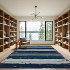 Distressed Navy and Gray Horizontal Stripe Rug