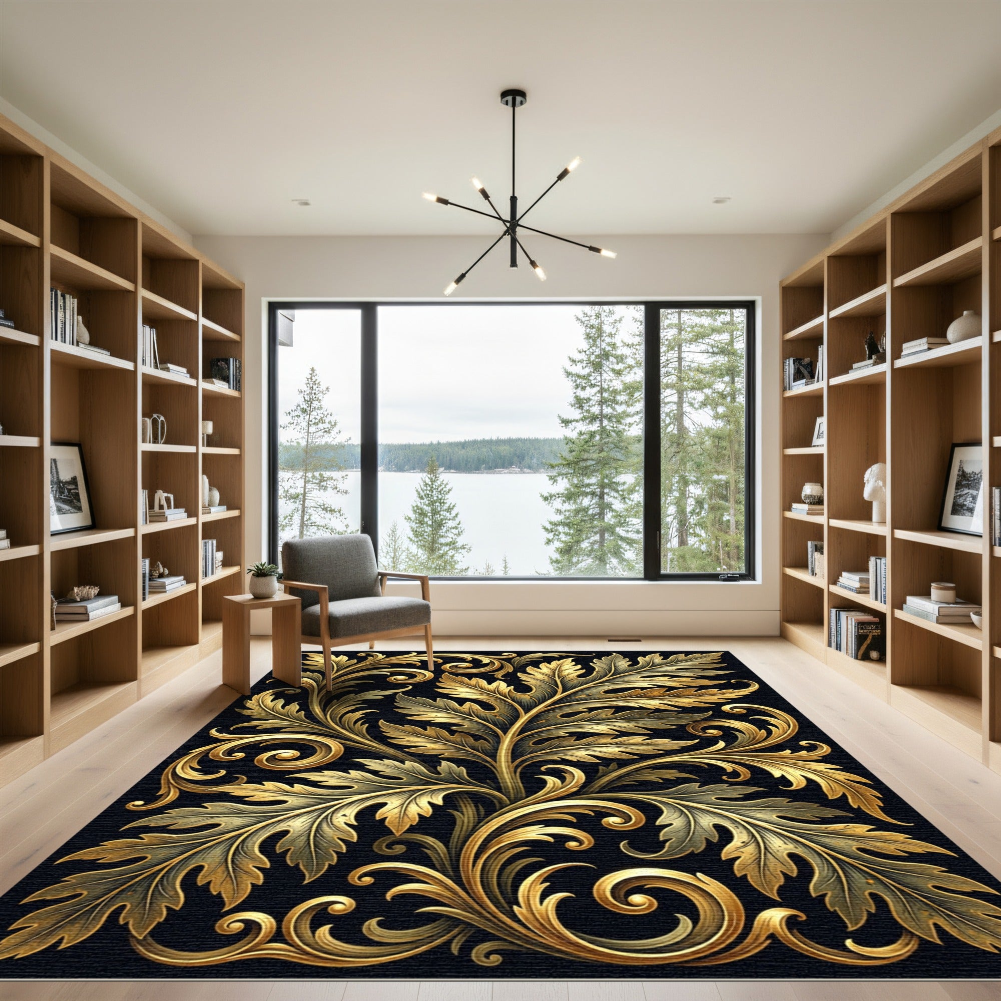 Elegant Golden Acanthus Foliage Scrollwork Rug