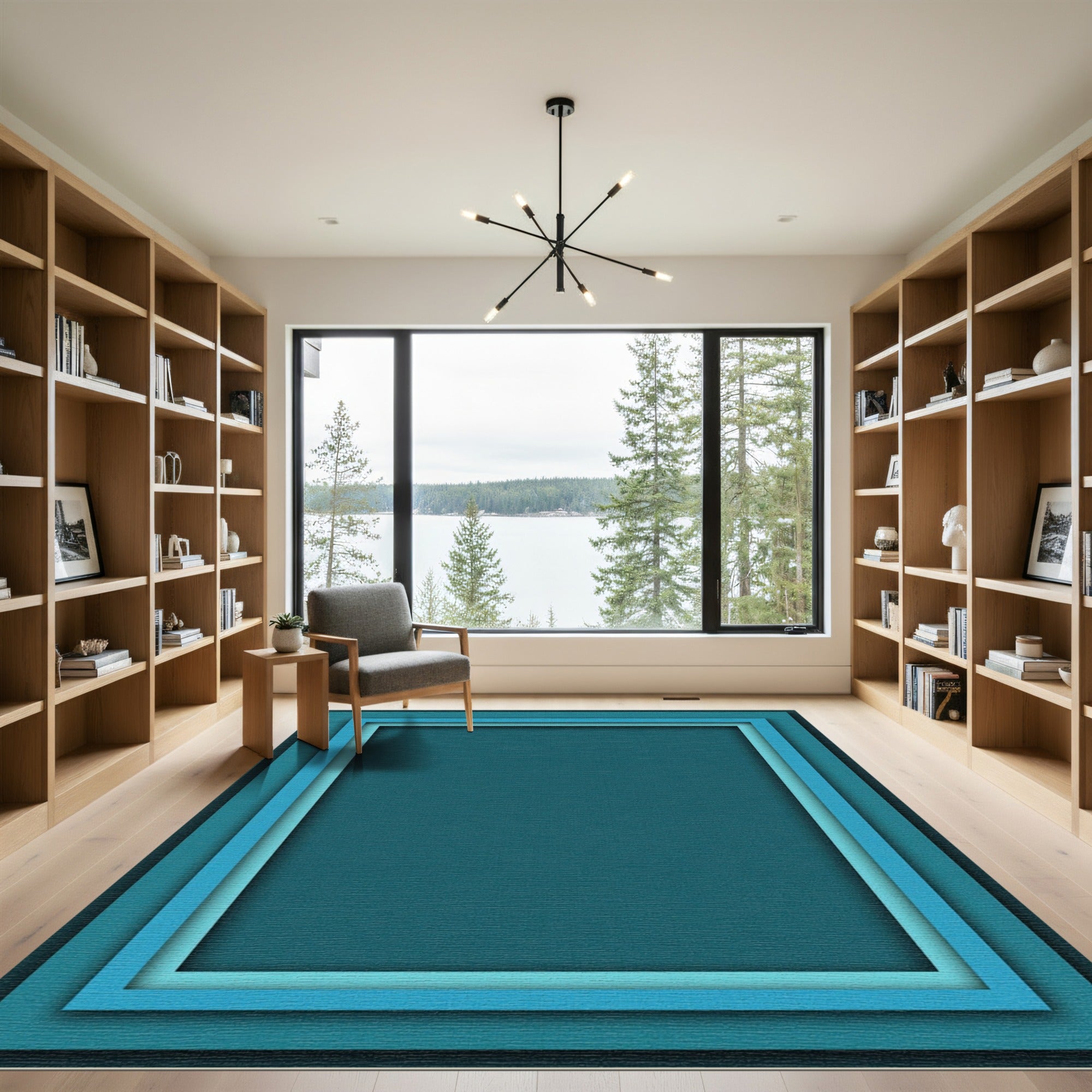Oceanic Blue Layered Square Rug