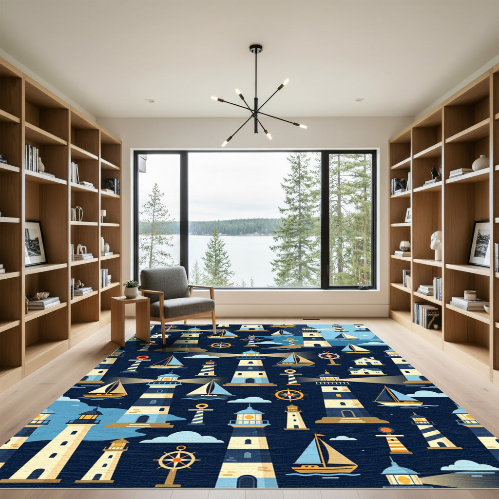 Nautical Lighthouse Sailboat Compass Collection Rug