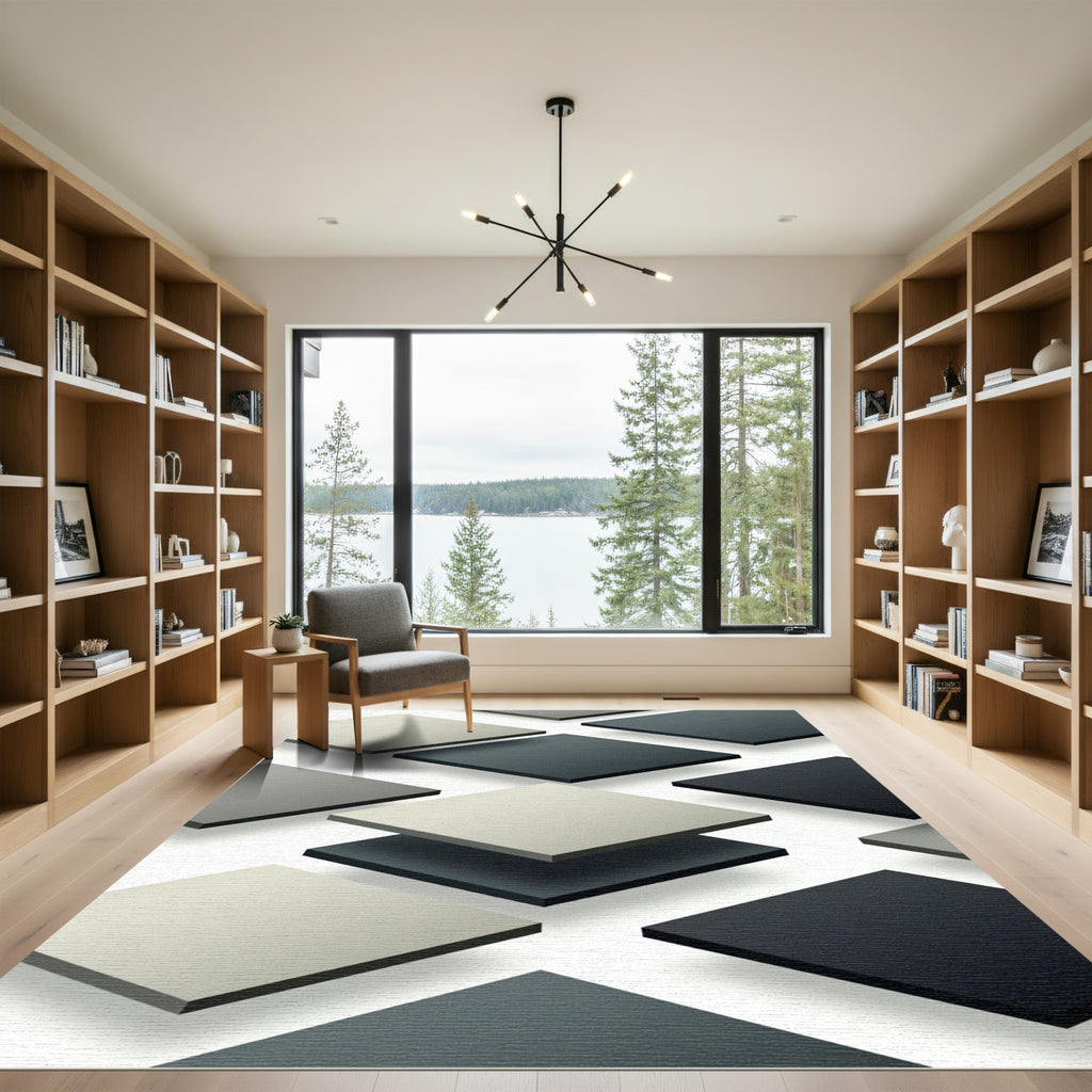 Minimalist Monochrome Geometric Floating Square Rug