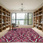 Crimson Red Damask Flourish Rug