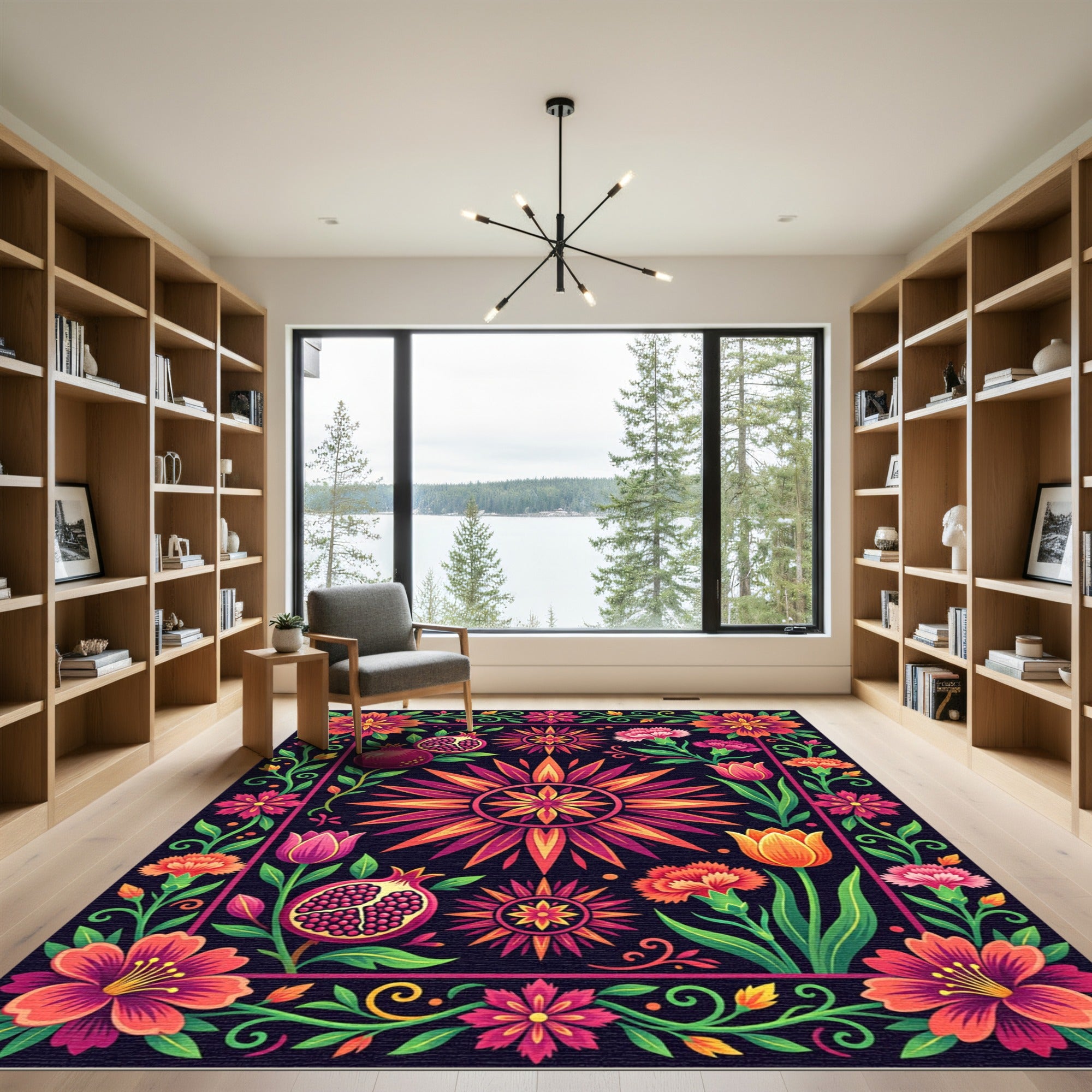 Vibrant Pomegranate Floral Sun Rug