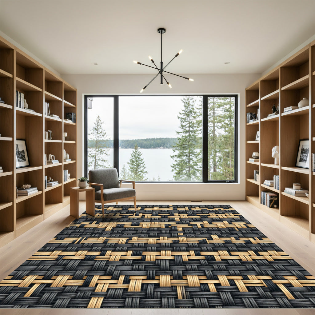 Modern Black and Beige Woven Texture Rug