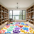 Colorful Whimsical Paw and Heart Illustration Rug