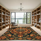 Golden Lotus Dharma Wheel Floral Medallion Rug