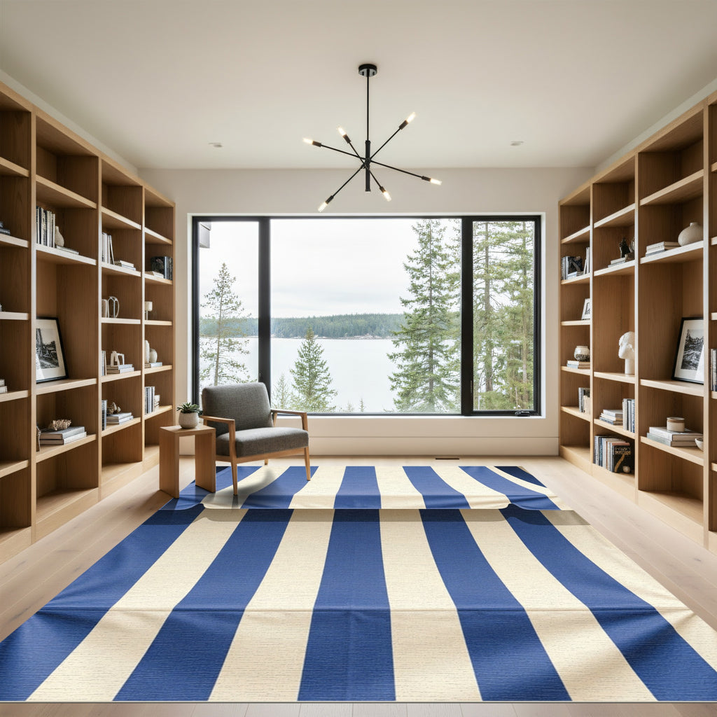 Classic Blue White Vertical Stripe Rug