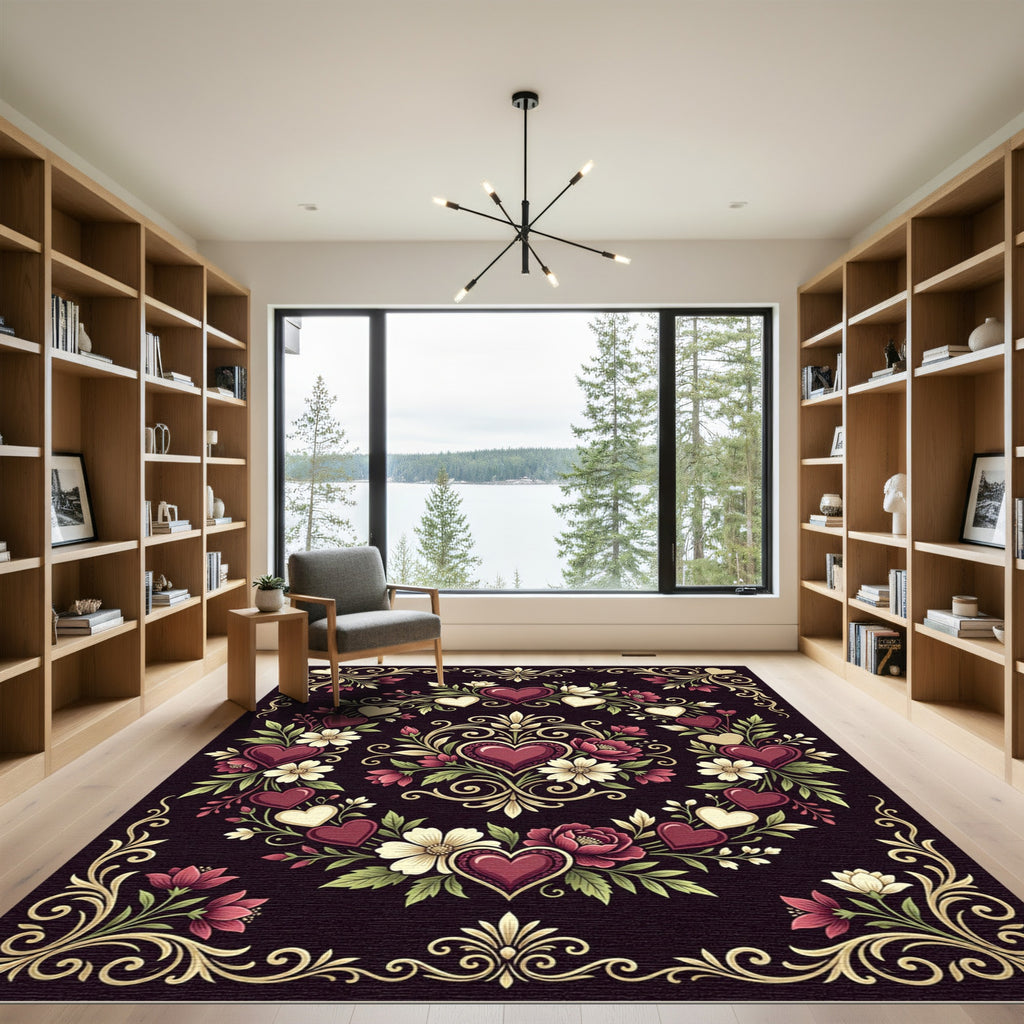 Love Heart Floral Garland Border Rug