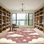 Dreamy Celestial Blush Clouds and Stars Rug