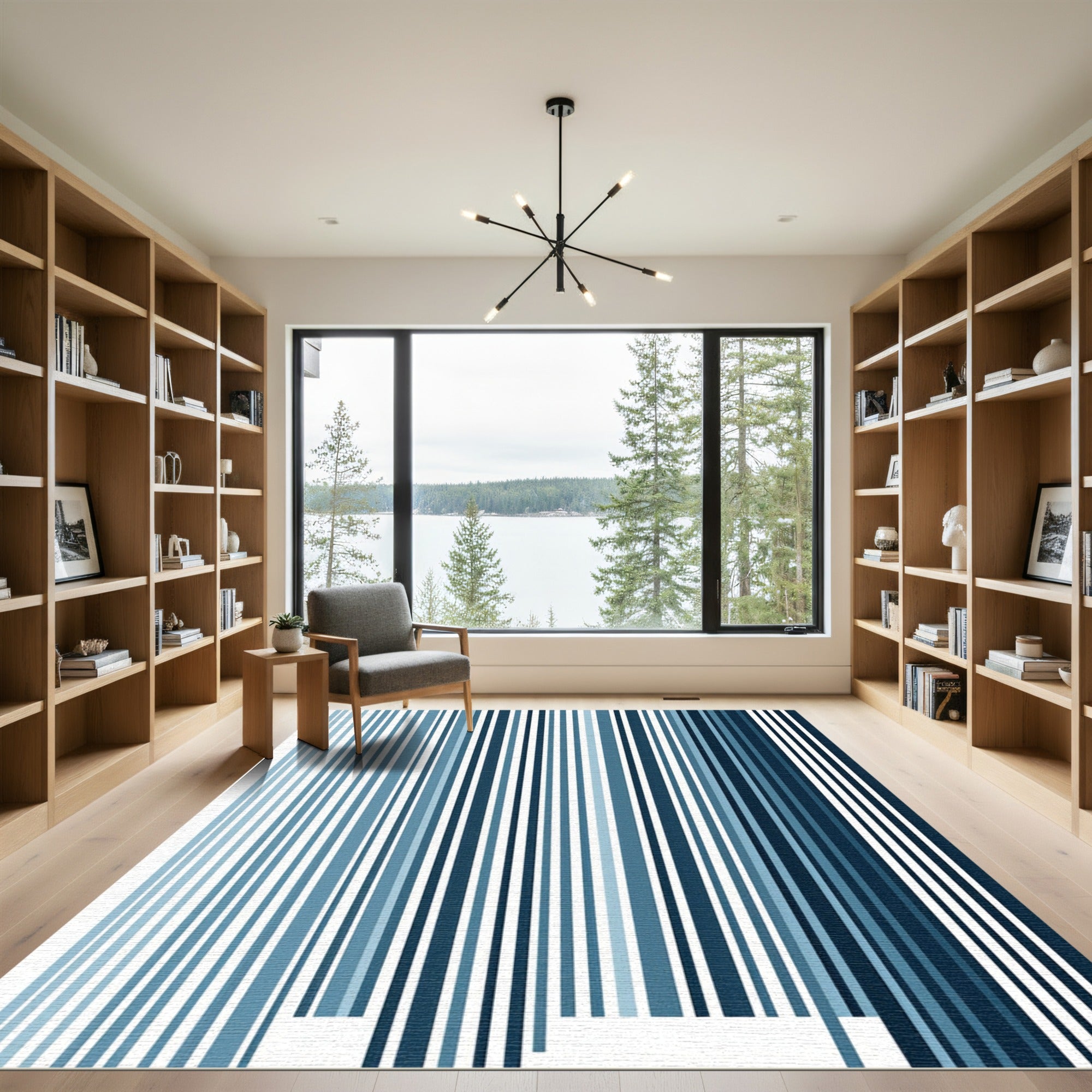 Deep Blue Vertical Stripe Gradient Rug