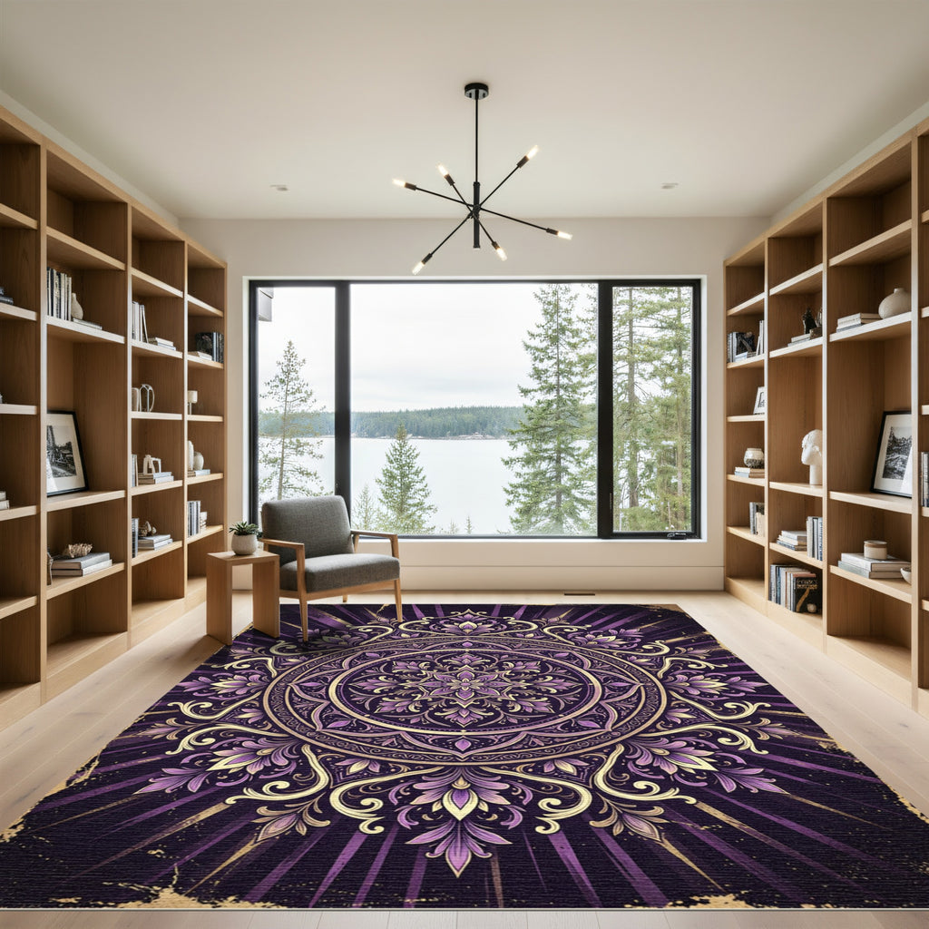 Royal Purple Ornate Floral Medallion Rug