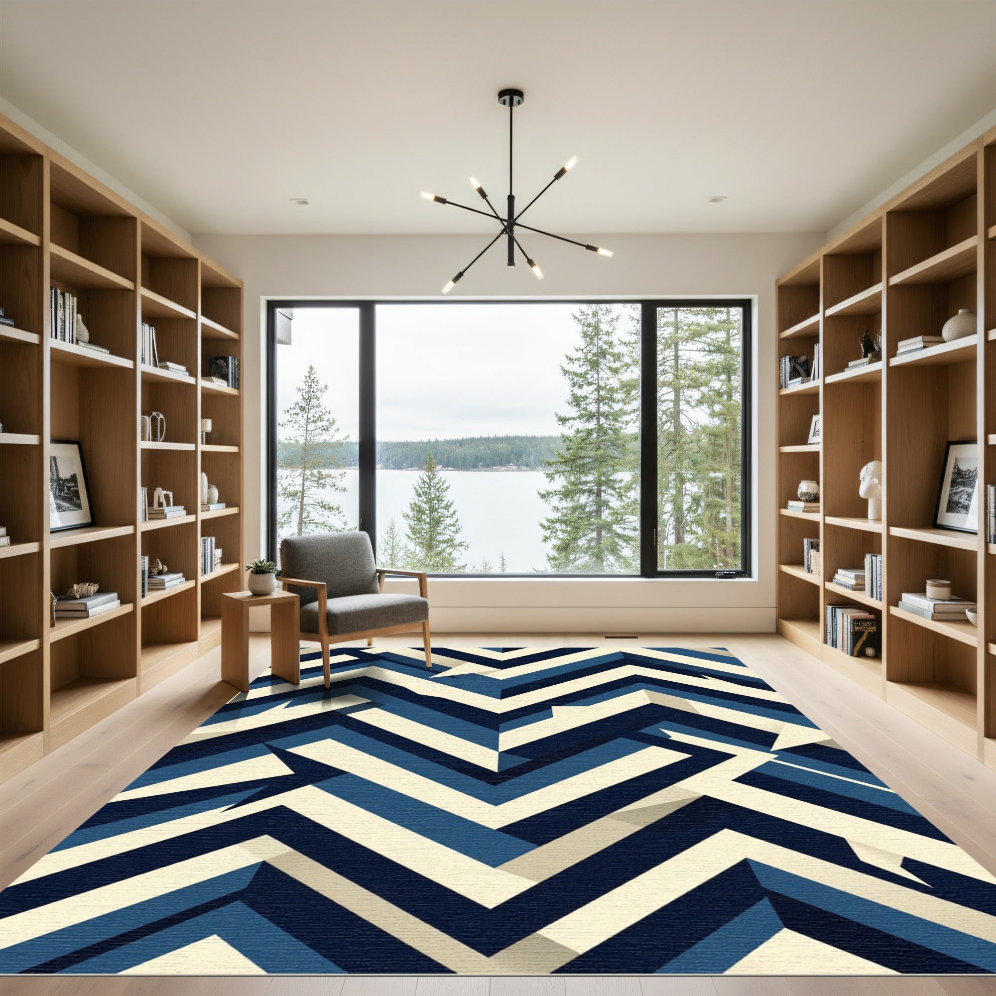 Geometric Navy and Ivory Chevron Rug