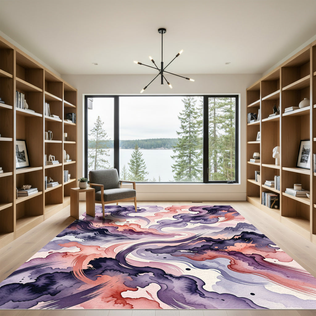 Ethereal Lavender and Peach Abstract Cloud Rug