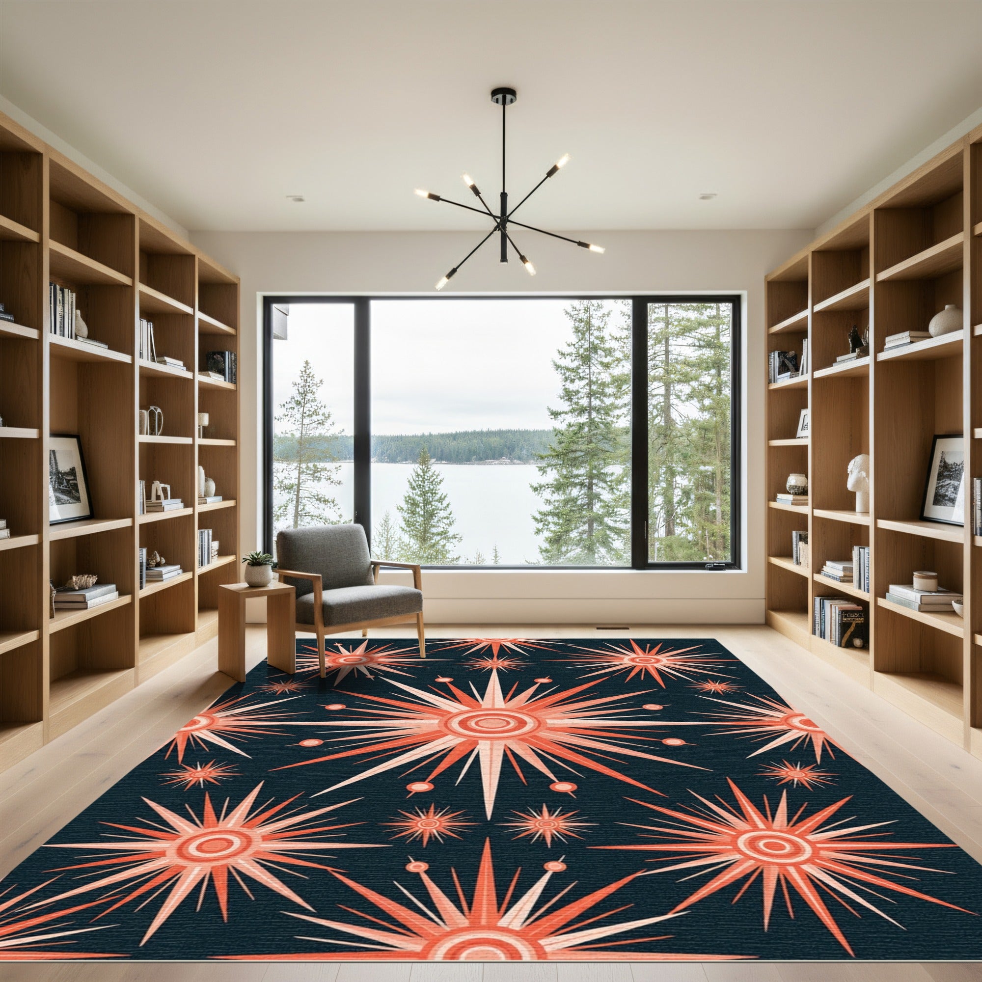 Coral Sunburst Star Burst Rug