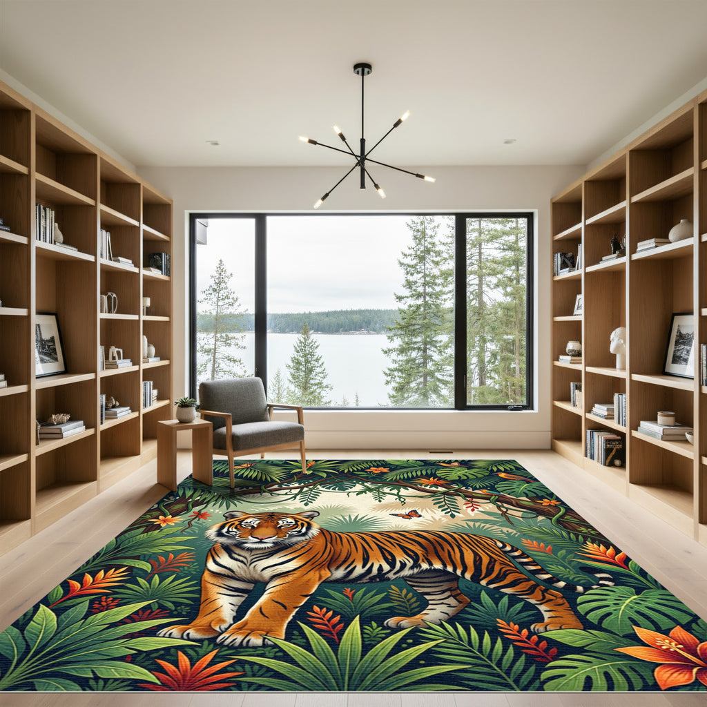 Lush Tropical Tiger and Butterfly Flora Rug