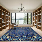 Deep Blue Floral Medallion Mandalas Rug