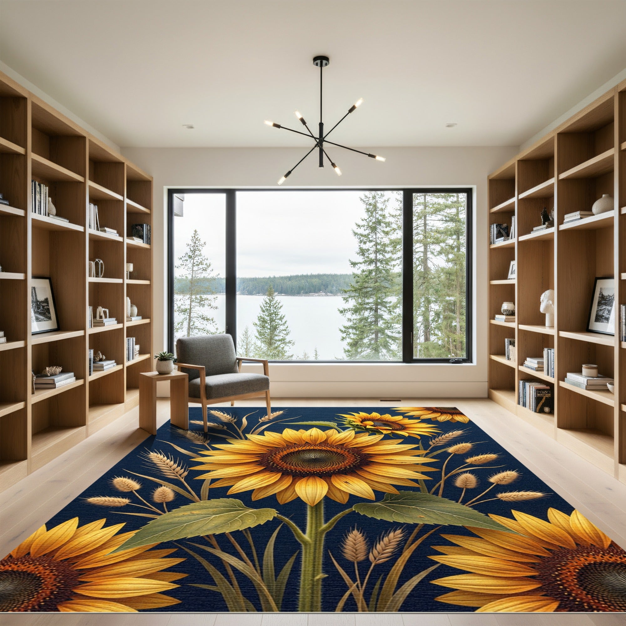 Golden Sunflower Wheat Navy Composition Rug