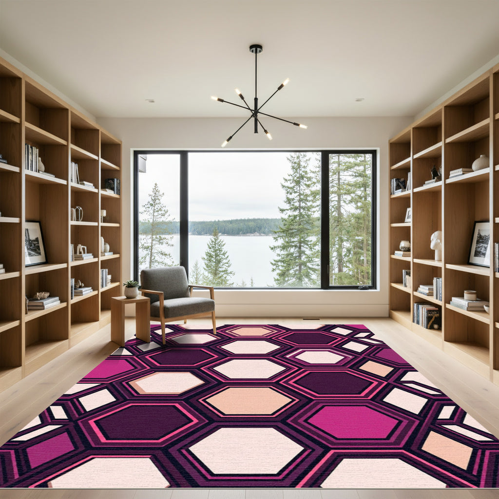 Vibrant Fuchsia Geometric Honeycomb Rug