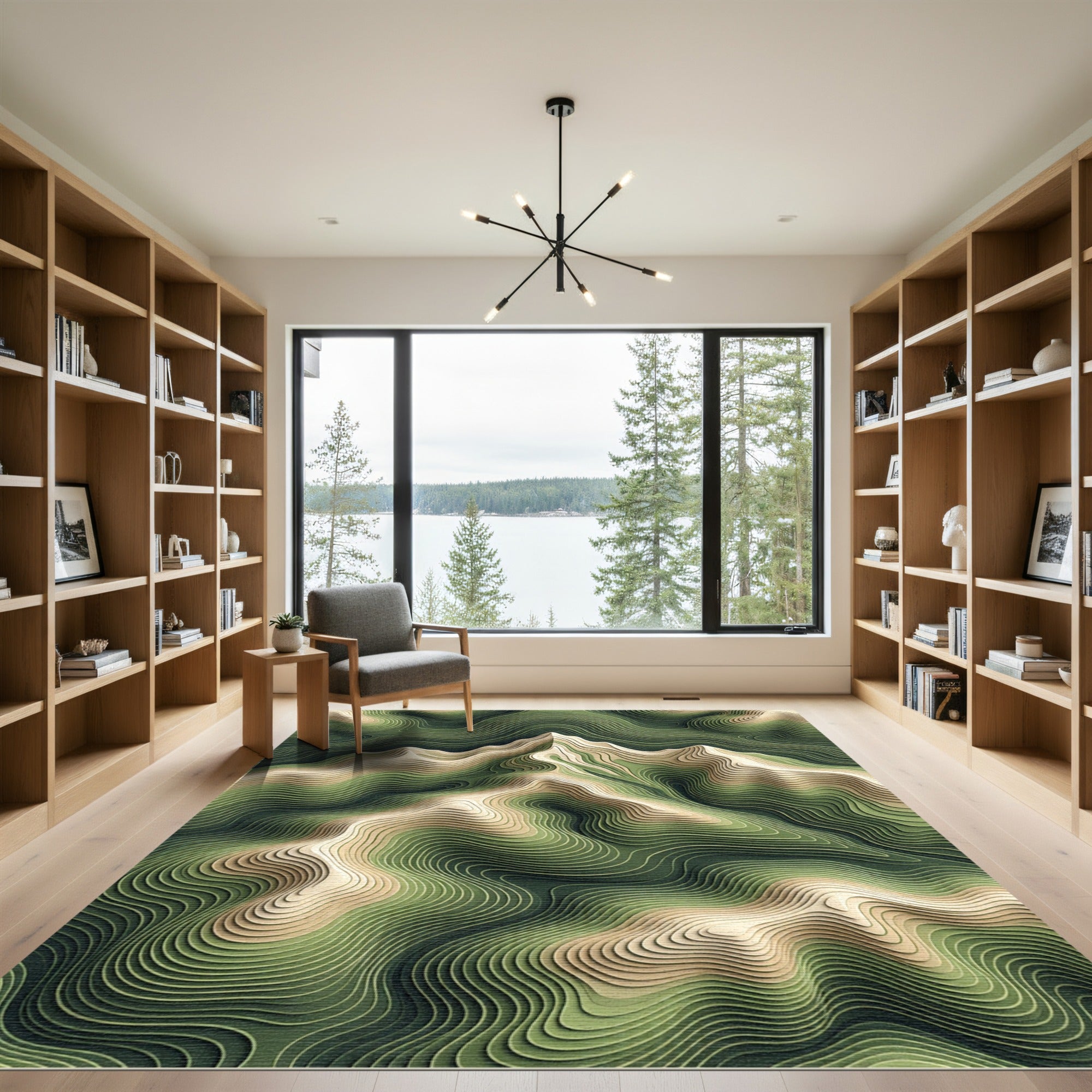 Sage Green Topographic Contour Landscape Rug