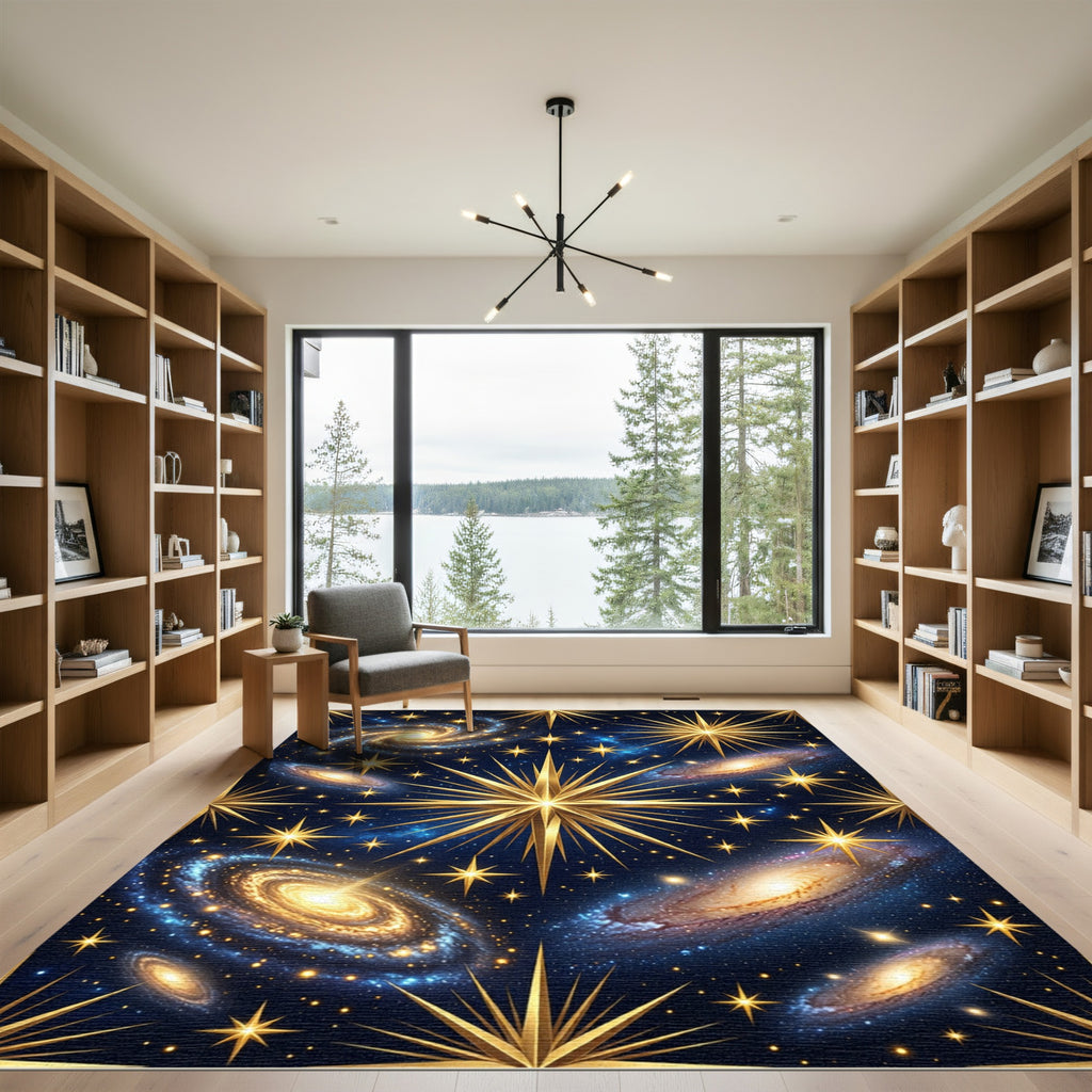 Golden Cosmic Starry Galaxy Celestial Rug