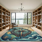 Nautical Compass Antique Map Teal Rug