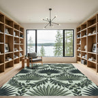 Jungle Green Palm Leaf Wreath Rug