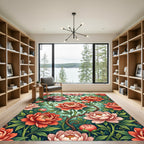 Coral Pink Peonies Garden Bloom Rug