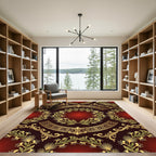 Ornate Crimson Gold Laurel Wreath Rug