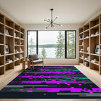 Cyber Neon Purple Pixel Glitch Art Rug