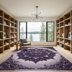 Ornate Amethyst Floral Mandala Scroll Rug