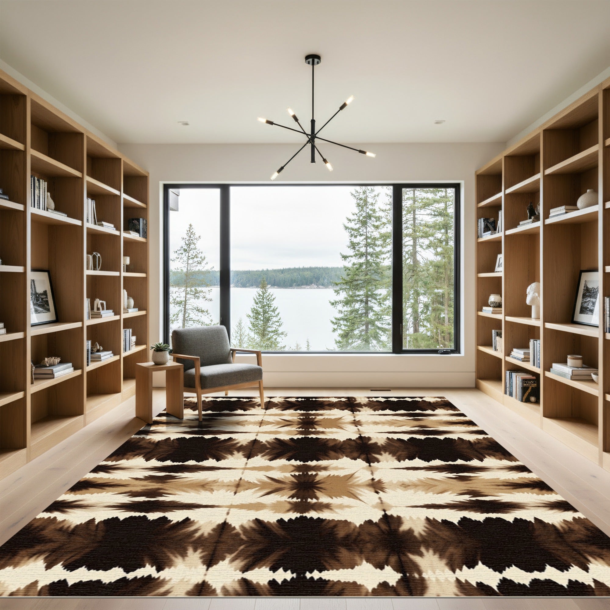Brown Cream Abstract Starburst Mirror Rug