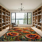 Vibrant Orange Poppy Meadow Area Rug