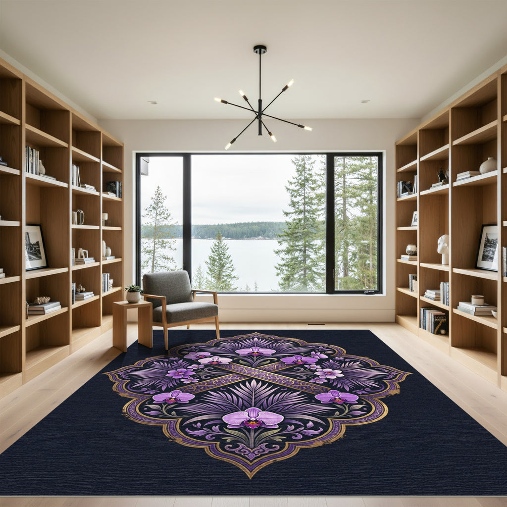 Ornate Orchid Filigree Plum Medallion Rug