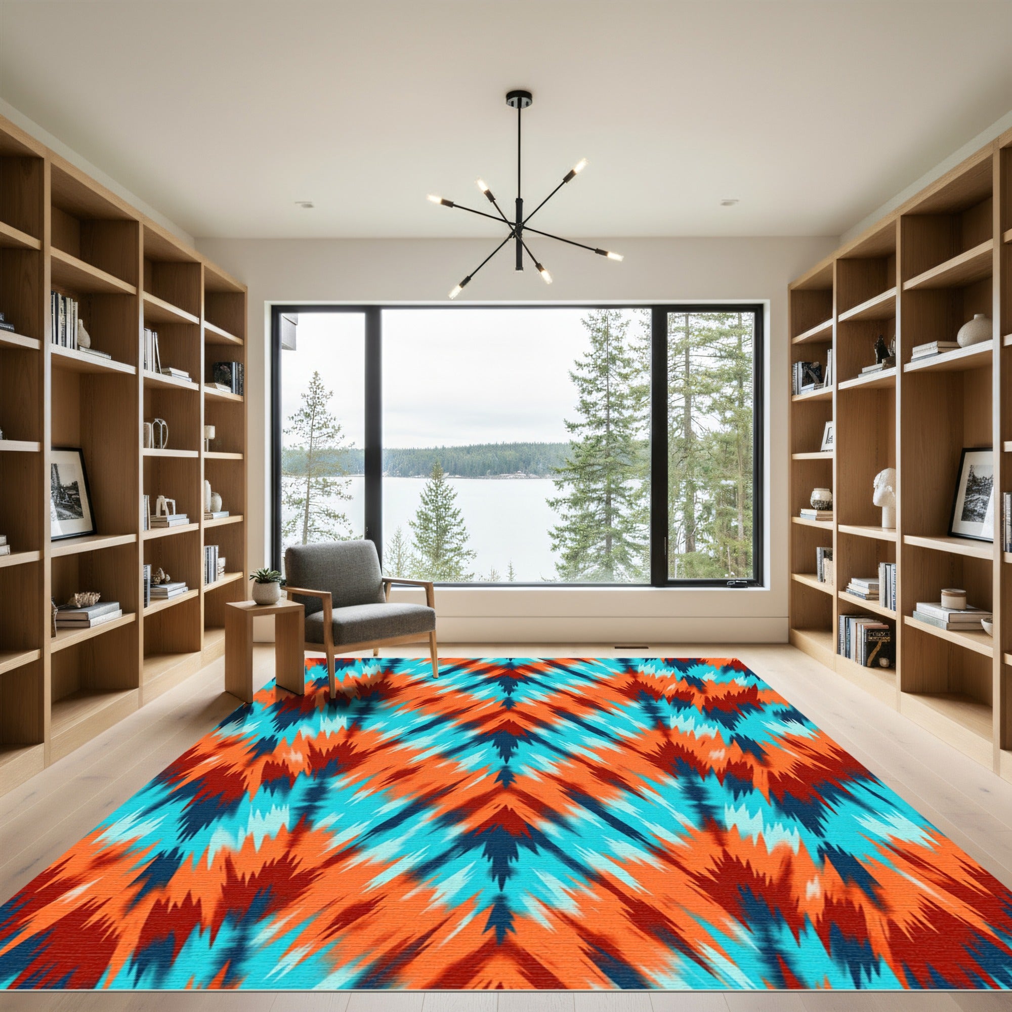 Fiery Orange Teal Zigzag Chevron Rug