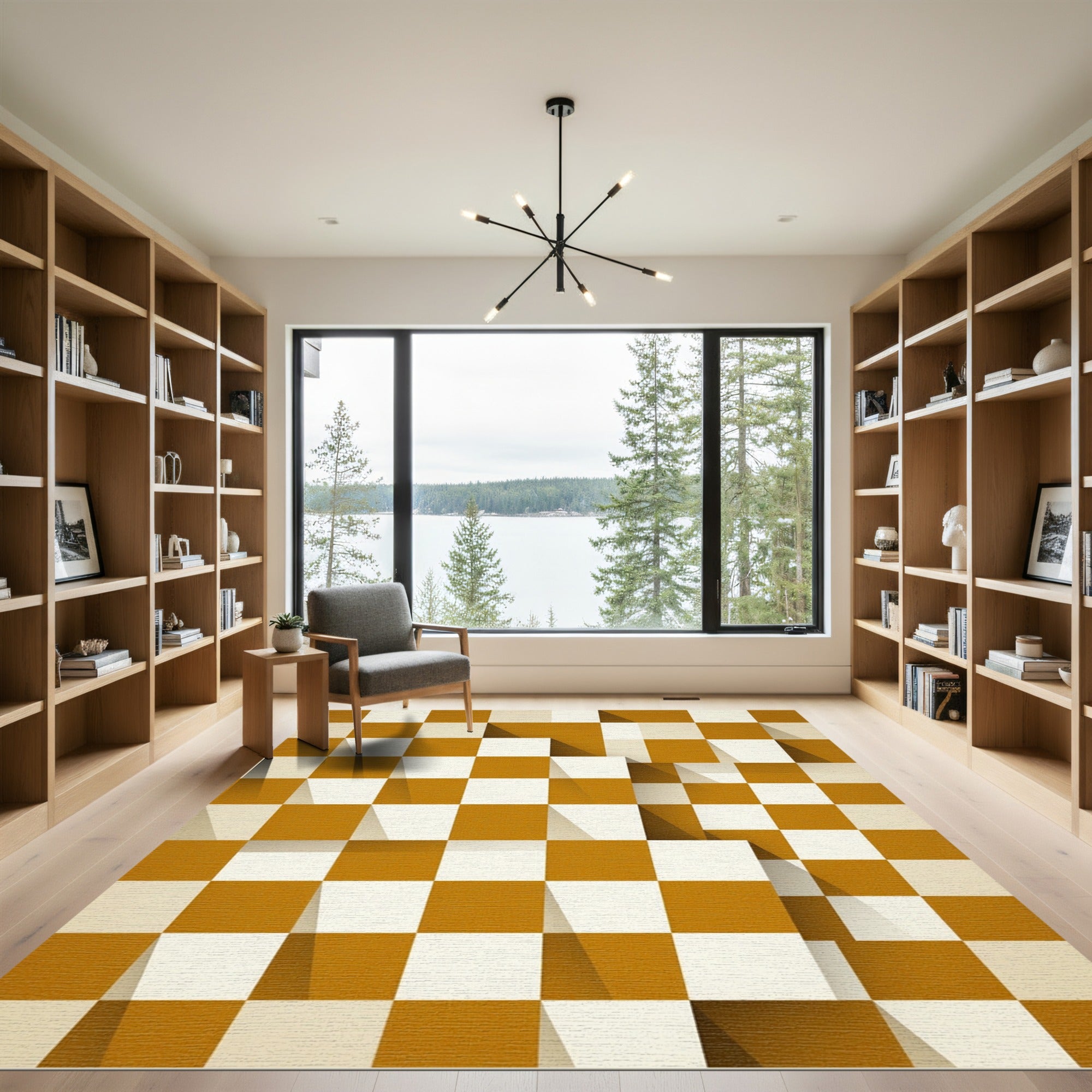 Amber Checkerboard Illusion Squares Rug