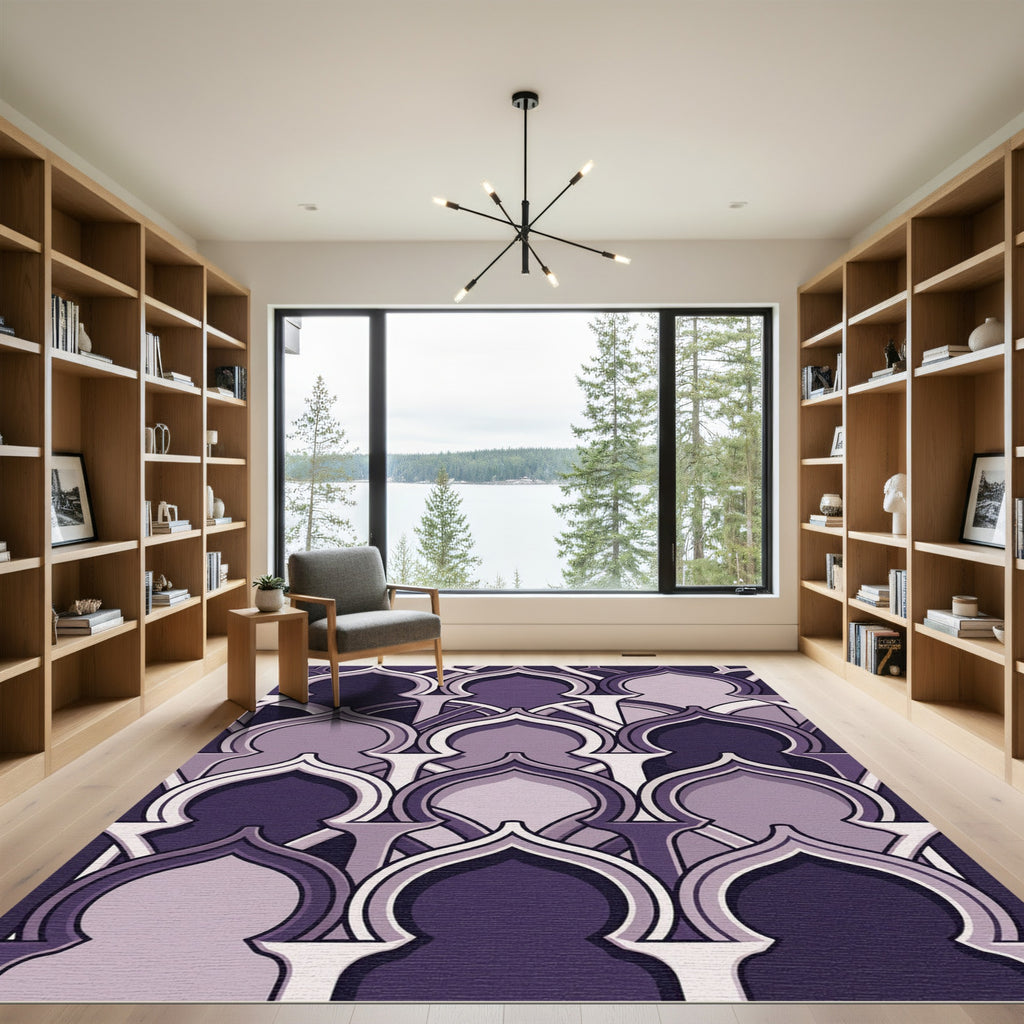 Elegant Purple Arch Geometric Tile Rug