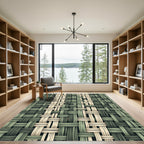 Sage and Cream Woven Textured Grid Rug
