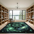 Luminous Emerald Celestial Zodiac Galaxy Rug