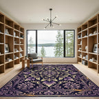 Ornate Violet Floral Damask Rug