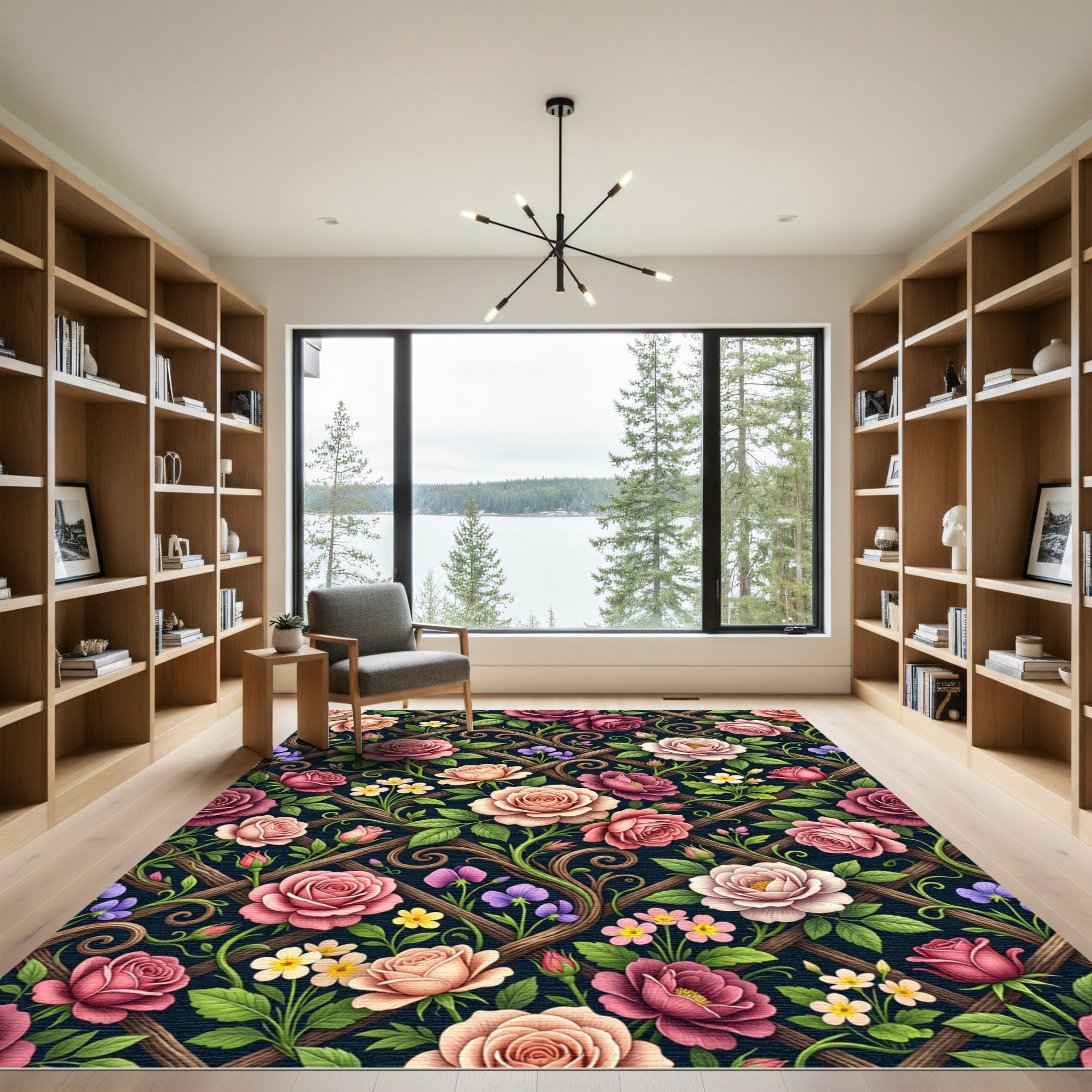 Romantic Rose Trellis Dark Floral Rug