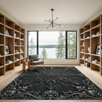 Luxurious Silver Ornate Filigree Medallion Rug