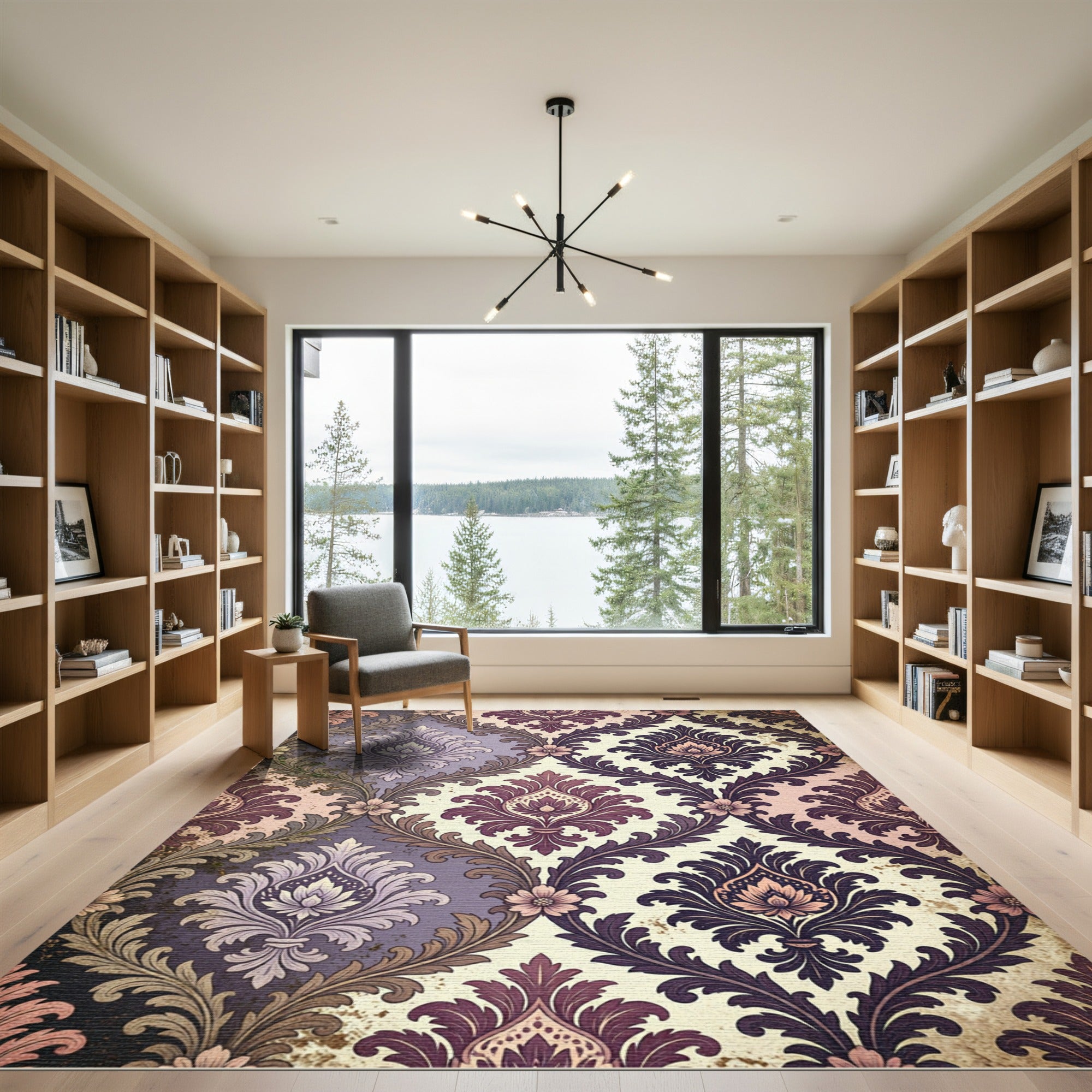 Elegant Damask Floral Plum and Cream Rug
