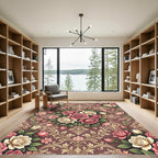 Romantic Pink Cream Rose Damask Rug