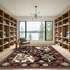 Rich Burgundy Floral Botanical Arrangement Rug