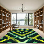 Green Diamond Step Geometric Rug