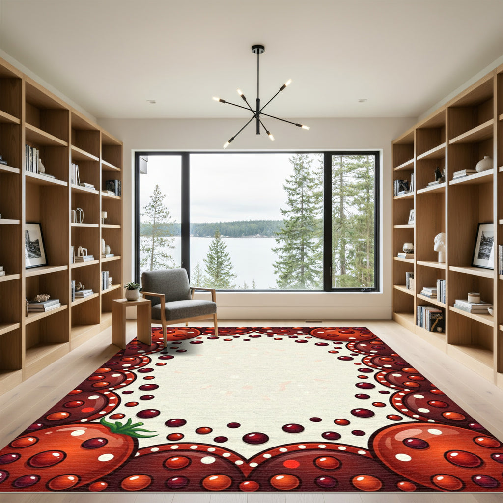 Playful Red Tomato Polka Dot Border Rug