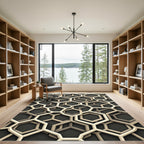 Cream Hexagonal Overlay Geometric Rug