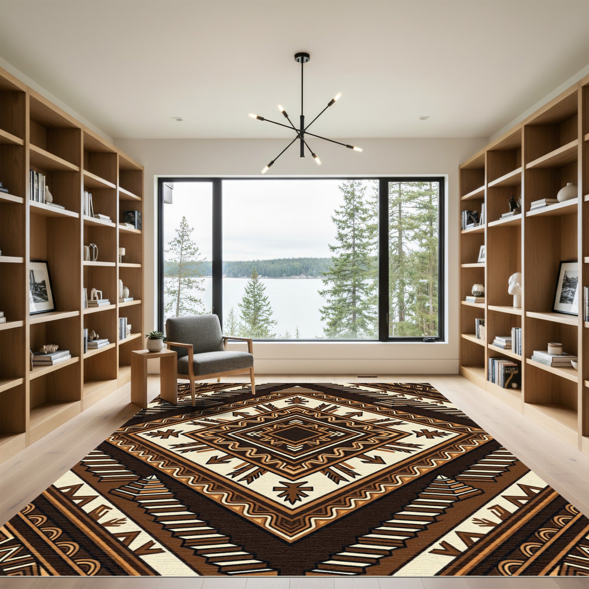Earthy Geometric Aztec Staircase Medallion Rug