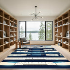 Modern Nautical Lighthouse Blue Striped Composition Rug