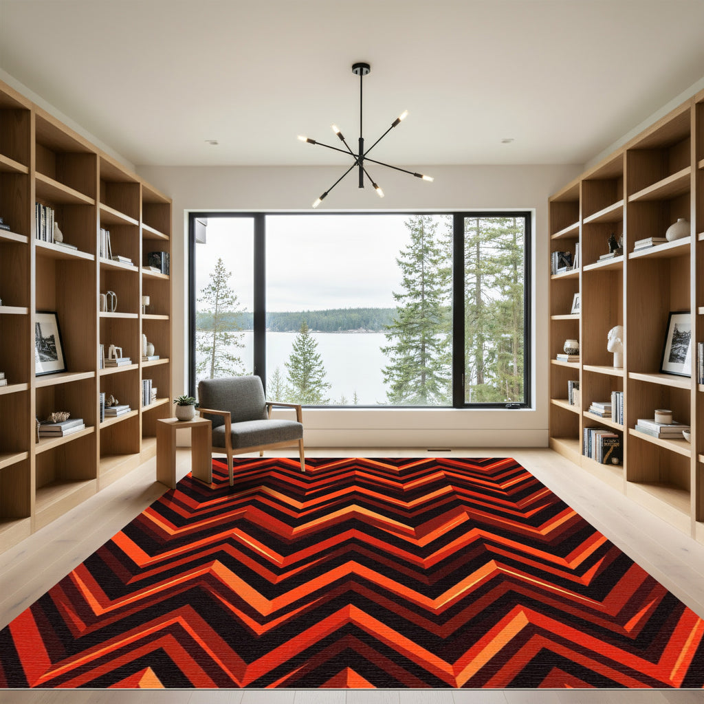 Vibrant Orange Red Chevron Zigzag Rug